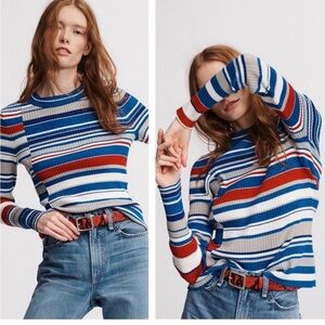 rag & bone Striped Crewneck Sweater in Blue, Red, White, and Gray